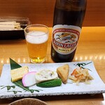 Taya - 瓶ビール(キリンラガー)(759円)、お通し(330円)