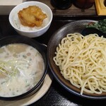 Maruya - 濃厚鶏白湯つけ麺の（塩）＋平日ランチセット（唐揚げ1個と半ライス）