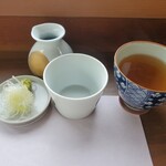 見晴茶屋 兎月 - 薬味の晒し葱　本山葵　辛汁　蕎麦茶
