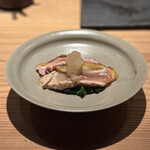 とり茶太郎 - ホロホロ鳥腿と宮崎地頭鶏胸たたき、小松菜菜花
