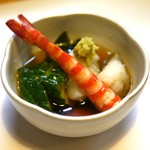 Hokou - 車海老と蛸の酢の物　本日のお通し三種 （1,575円）