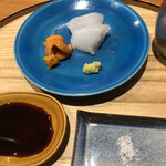 かま田 - 雲丹とアオリイカ。