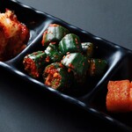 Assortment of three types of kimchi