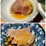 肉料理ふくなが - 上:モツ煮（赤センマイ）　下:アキレス