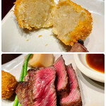 肉料理ふくなが - 上:ビーフコロッケ　下:ランプステーキ