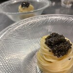 Cold cappellini topped with caviar