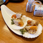 つくも - 子持ちホタテの天ぷら