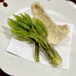 礒田 - ⑤白鱚、コシアブラの天ぷら ～山形産の山菜は美味しいな～。それに繊細な白身の白鱚は大好物ですから天婦羅も嬉しい。暫し、山形の山菜の話になっちゃう。