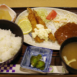 くすのき - ハンバーグ&海老フライ定食