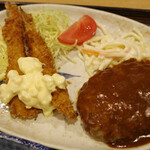 くすのき - ハンバーグ&海老フライ定食