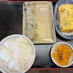 Za Meshiya - ご飯、ネギ入り卵焼き、ちくわの磯辺揚げ