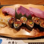 松寿司 - マグロ握り3種盛り、穴きゅう巻き