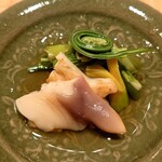 伯雲 - 北寄貝の炙りと春野菜のお浸し