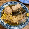 Amekaze - 鳥モモとネギの生つくね、おでんおかべ(豆腐)、昆布巻、おやし(大豆もやし)