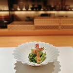 Mieda - 独活、あずき菜、才巻海老の酢味噌和え