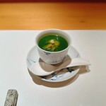 みえ田 - ズワイガニ茶碗蒸し、菜の花の葛餡、根室産ウニ