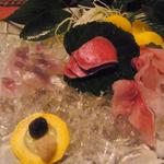 花仙庵 仙仁温泉 岩の湯 - 2013年７月：鮎の刺身、桜肉のたたき、鯉のあらい