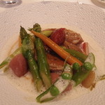 レ セゾン - ブレゼした仔牛バラ肉のファルシ フルレット風ブイヨンと小さく切った様々な野菜