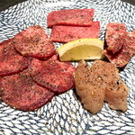 焼肉 燈花 - 上タン塩，上ミノ，中落カルビ，ヒレカイノミ，肩三角  ２人前