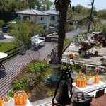 遊の丘 - 窓際カウンター席から見える、季節の花が綺麗な中庭的な空間(R5.4.22撮影)