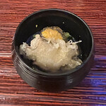 山玄茶 - 鮑の天ぷら　雲丹