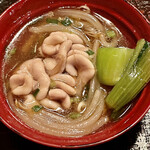 Egushi - お通しもう一品は白子煮 もやしと青梗菜と胡麻油で中華風に仕立ててあります