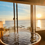 宿中屋 - 客室露天風呂からのサンセット