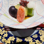 宿中屋 - 【水菓子】林檎のコンポート、無花菓、巨峰、抹茶ゼリー