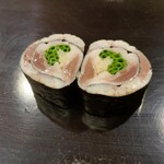 日本橋蛎殻町 すぎた - 鰯 大葉 あさつき ガリの海苔巻き