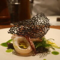 IZA - ヤリイカのソテー イカ墨のチュイル添えアップ