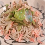 蕎麦と鶏 はんさむ - 桜海老とふき味噌のまぜ蕎麦