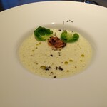 garden - 春キャベツのクリームポタージュ　駿河湾産桜海老のコンデュマン