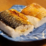 越前 田村屋 - 焼き鯖(手前)、炙りのどぐろ(奥)