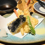 常蔵 - 海老天ぷら　独活と、ししとう、茄子も♡