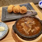 Kushidokoro Kobayashi - 〆のお食事：ミルフィーユカツ 土手煮 白米 キャベツ