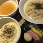 鴨出汁中華蕎麦 麺屋yoshiki - 鴨出汁つけ蕎麦（塩）+浅利リゾット