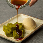 Matcha warabi mochi and vanilla ice cream