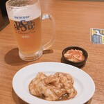 焼肉の和民 - パーフェクトサントリービール(中ジョッキ)/追加牛ホルモン(50g)/キムチ