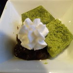 やぶ - デザートの抹茶わらび餅小倉生クリーム添え