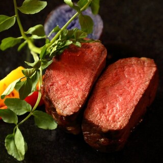 Exquisite Steak of Kuroge Wagyu beef. Various grilled dishes