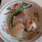 醪音 - かんぱち、鯛、鱧の３種盛り～♪(^o^)丿