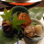 割烹 清風 - 八寸：いいだこ、焼き麩、ばい貝、小鯛
