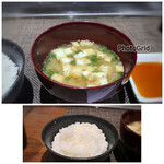 Suteki No Makishimu - ◆ご飯はツヤツヤで美味しい、お代わり可能。 ◆お揚げとお豆腐入りのお味噌汁が美味しくて。ご飯やお味噌汁が美味しいと、嬉しくなります。^^