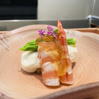 日本料理 晴山 - 車海老とホワイトアスパラガスの白和え こしあぶら