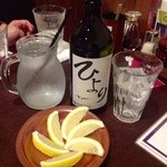 ひより　麦縄本舗　炭焼酒場 - Ｈ25.07　焼酎（ひより）￥１５００、焼酎セット￥５００