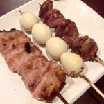 ひより　麦縄本舗　炭焼酒場 - Ｈ25.07　炭焼き（せせり￥１８０、うずら￥１５０、砂肝￥１８０）