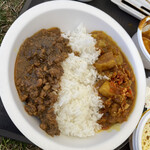 サケトメシ - 魯肉キーマカレーとお肉ゴロゴロミャンマーポークカリーのあいがけ