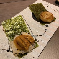 鉄板焼 花 - 焼きうに、帆立磯辺焼き