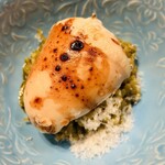 緒乃 - 天然河豚の白子　鮑の肝のリゾット　パルミジャーノチーズ