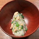 緒乃 - 菜の花と桜鱒　ご飯